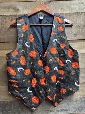 Saddle River Vest Halloween Pumpkin Moon Stars RARE Vintage L/XL